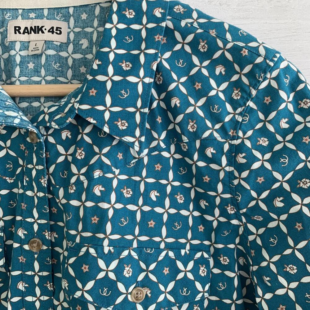 Rank 45 - Teal equestrian western tailored button up shirt, L - Picture 4 of 7